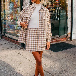 Lulus NWT Mad for Plaid Cream Plaid Mini Skirt